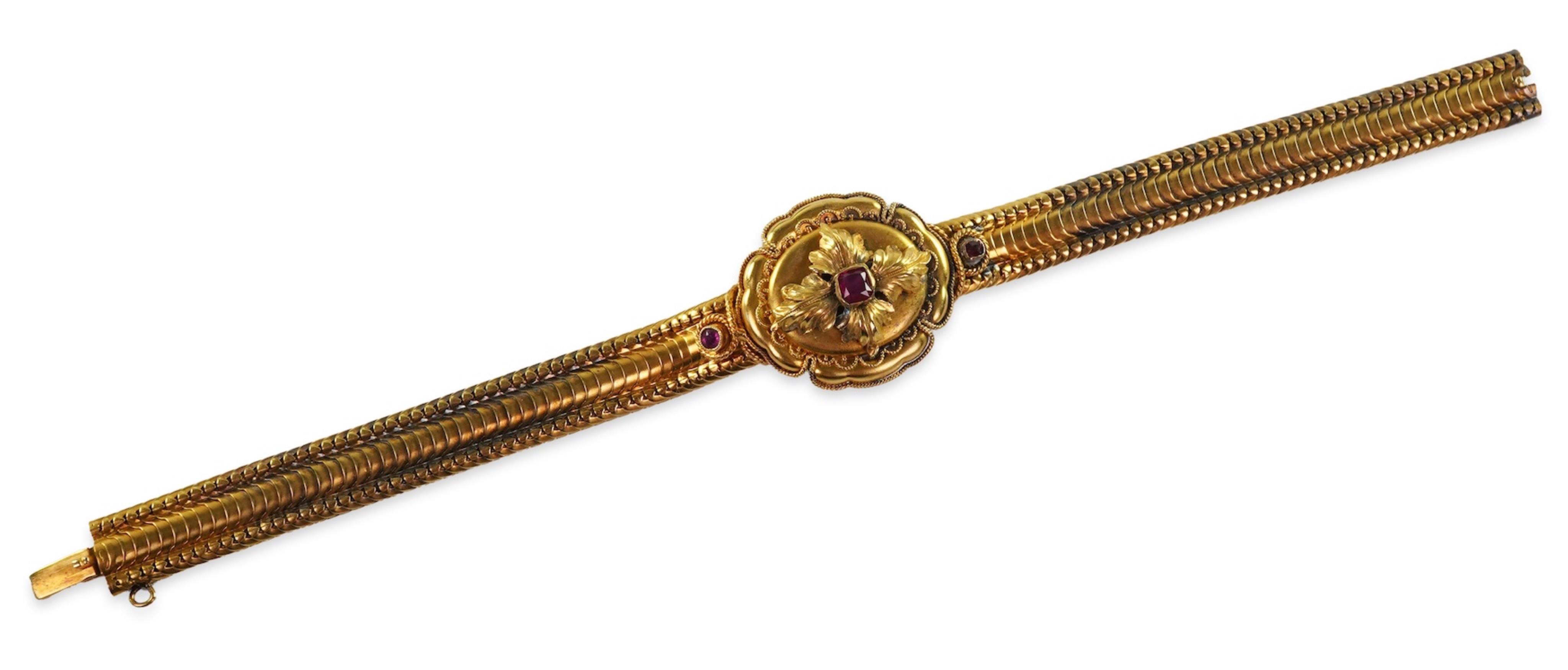 A Victorian gold and ruby bracelet, late 19th century